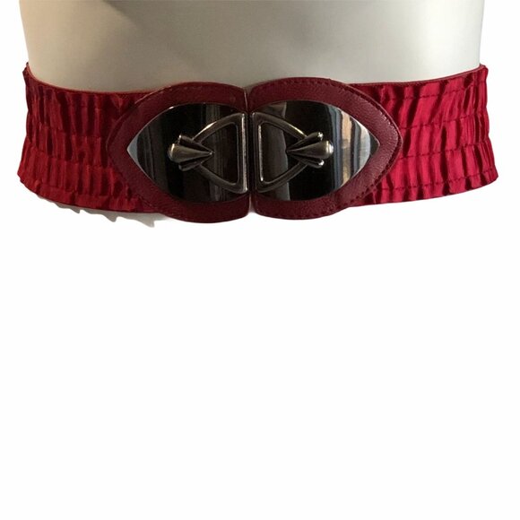 Womens Vintage Wide Belt Elastic Stretch Red 1990s 1980's Boho 3" Wide - Picture 2 of 9